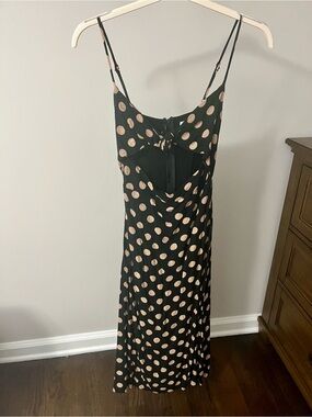 WHYTE VALENTYNE Black Polka Dot Slip Dress with Beige Dots